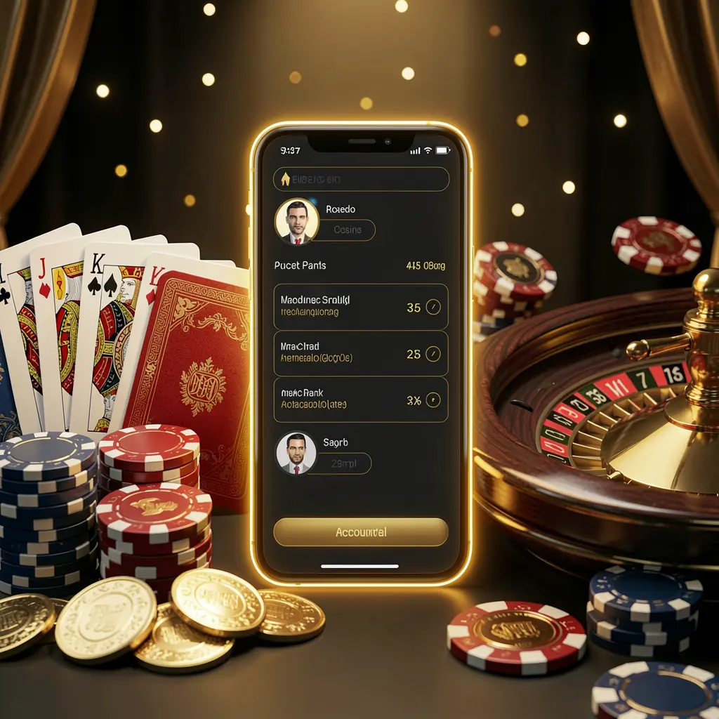 Portal akun kasino daring RR 899 yang menampilkan ponsel pintar bercahaya, kartu premium, chip, roda rolet, dan koin dengan latar belakang hitam dan emas serta pencahayaan sinematik dalam render 3D realistis